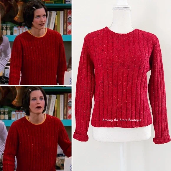 Exceptionally Rare 90s Vintage Red Wool Sweater ASO Monica Geller